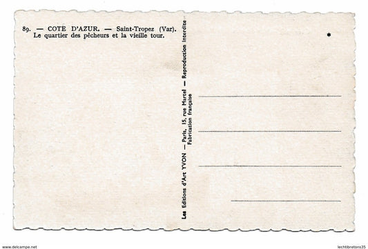 Carte postale - Très rare non circulé cote d'azur saint Tropez var le quartier des pêcheurs et la vieille texte Jéhovah bible art Yvon