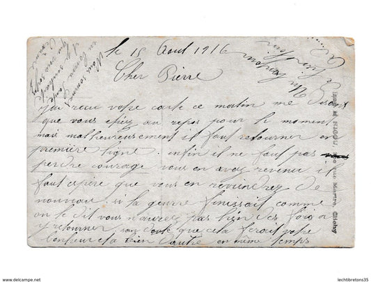 Carte postale - PHOTO 1916 1 WW GUERRE JEUNE HOMME 15 OCTOBRE 1916 SOLDAT LETTRE 1 ER LIGNE FLEURS TABLEAU UN BONJOUR
