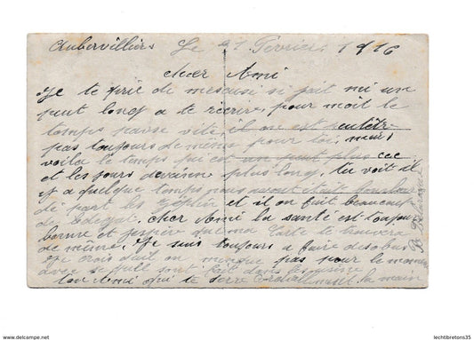 Carte postale - 1916 1 WW GUERRE COUPLE DE JEUNE FILLE HOMME AUBERVILLIERS 11/02/1916 SOLDAT ZEPLIN