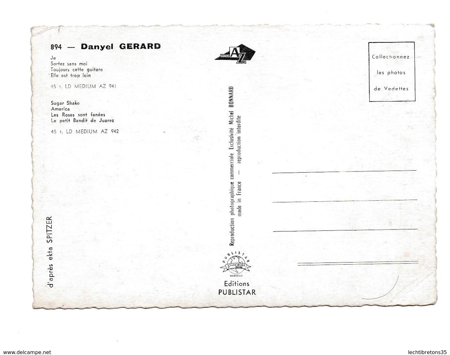 Carte postale - PHOTO AUTOGRAPHE DÉDICACE DISQUES DISC AZ DANYEL GERARD 894