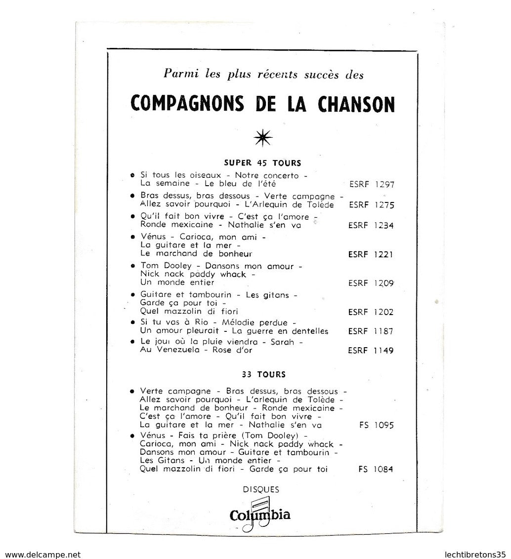 Carte postale - PHOTO AUTOGRAPHE DÉDICACE DISQUES COLUMBIA LES COMPAGNONS DE LA CHANSON