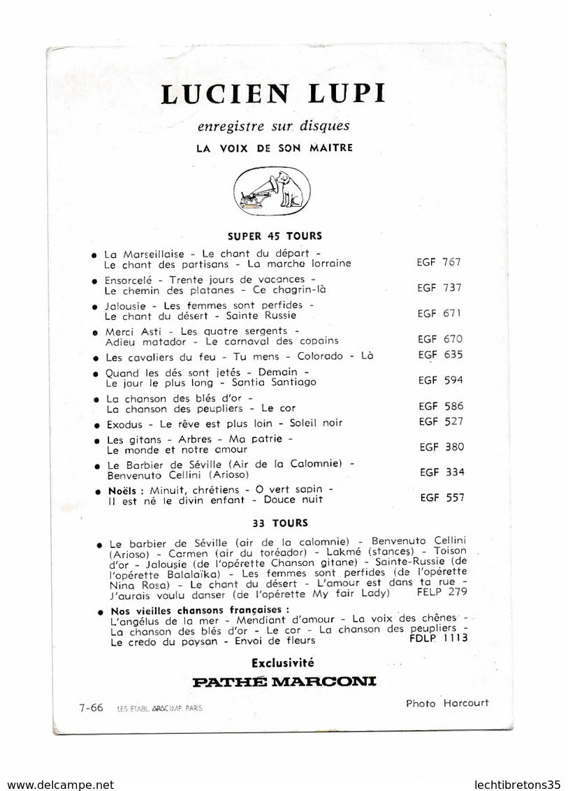 Carte postale - PHOTO AUTOGRAPHE DÉDICACE DISQUES PATHE LUCIEN LUPI