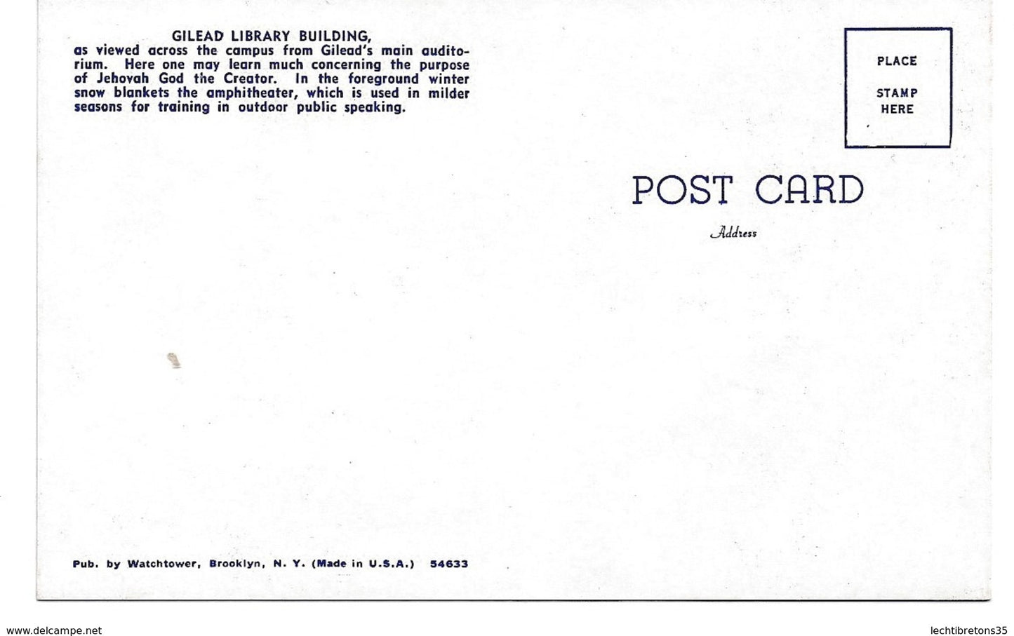 Carte postale - photo Jéhovah JEOVAS GILED LIBRARY BULDING 54633 WATCH TOWER NY USA