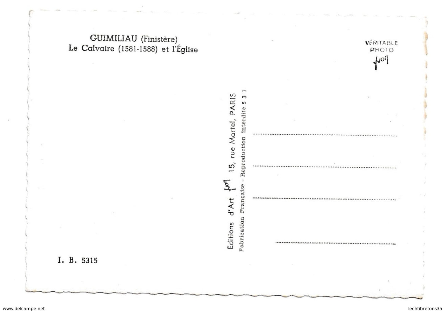 Carte postale - GUIMILIAU 29 FINISTERE LE CALVAIRE 1581 1588 EGLISE BRETAGNE BRETON MONUMENT HISTORIQUE