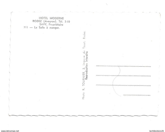 Carte postale - Rodez (Aveyron) - Hotel Moderne - Salle à Manger SAVY 111 RESTAURANT BAR BOUTEILLE