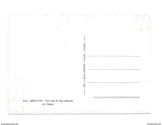 Carte postale - MENTON 122 VUE SUR LE CAP MARTIN ET L' ITALIE