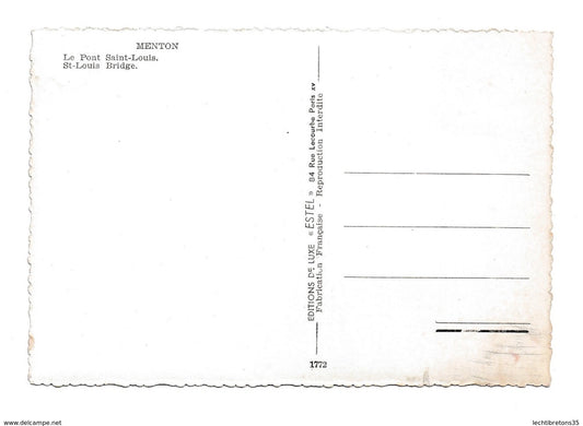 Carte postale - MENTON LE PONT SAINT LOUIS 1772 ESTEL