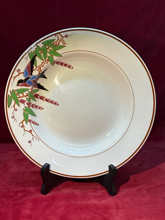Assiette creuse Bengali Longwy France oiseau art deco