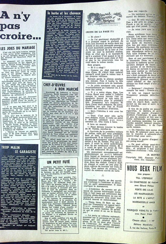 Magazine Festival N° 613 – Cinéma – Vintage 1961