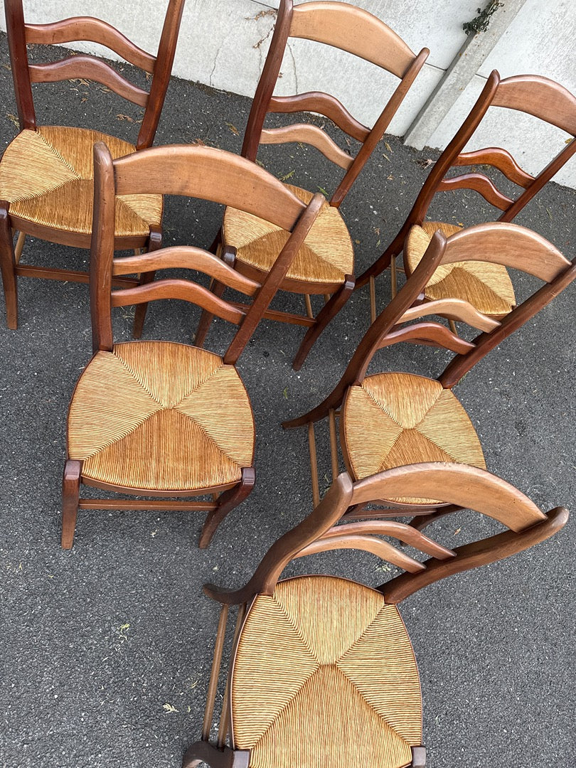 Lot de 6 chaises en bois et paille style rustique