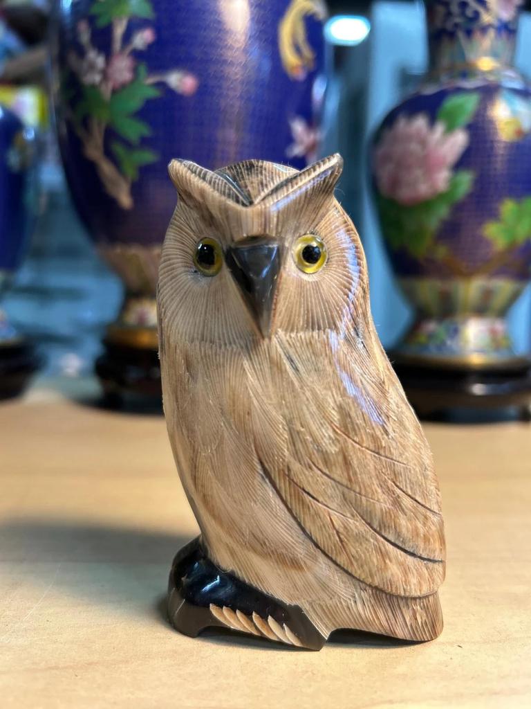 Statuette sculpté Chouette / Hibou en corne