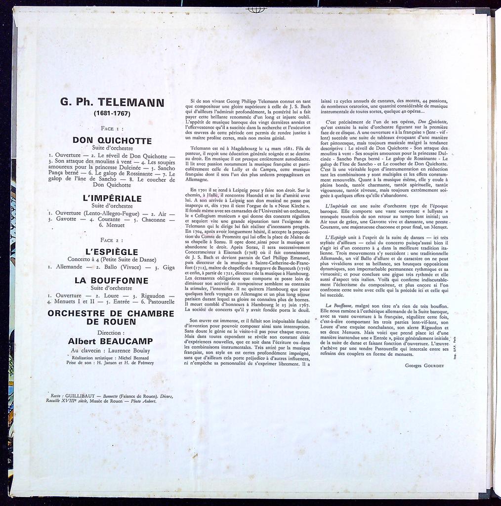 Vinyle – Telemann Philips – Classique – Suites d'orchestre