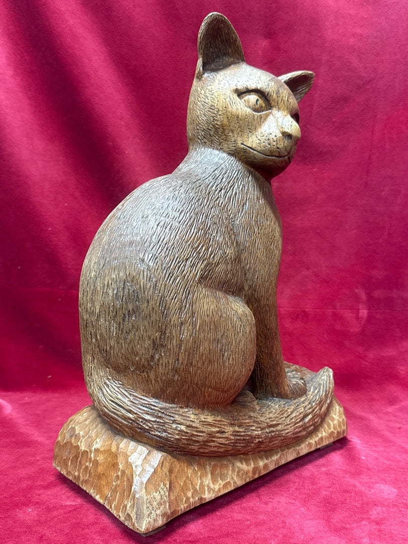 Statue chat en bois sculpté vintage signé Lechat