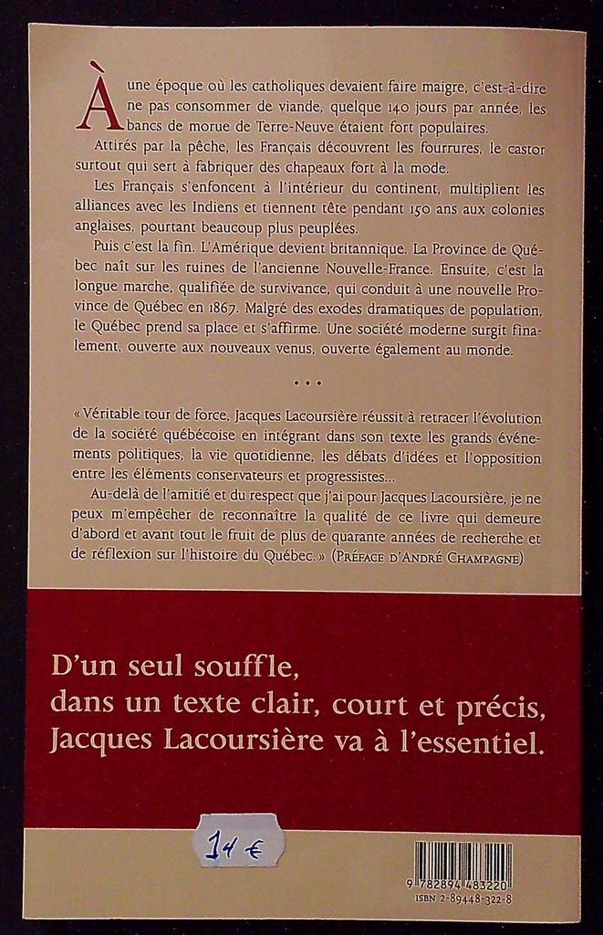 Livre – Une histoire du Québec – Histoire – Québec