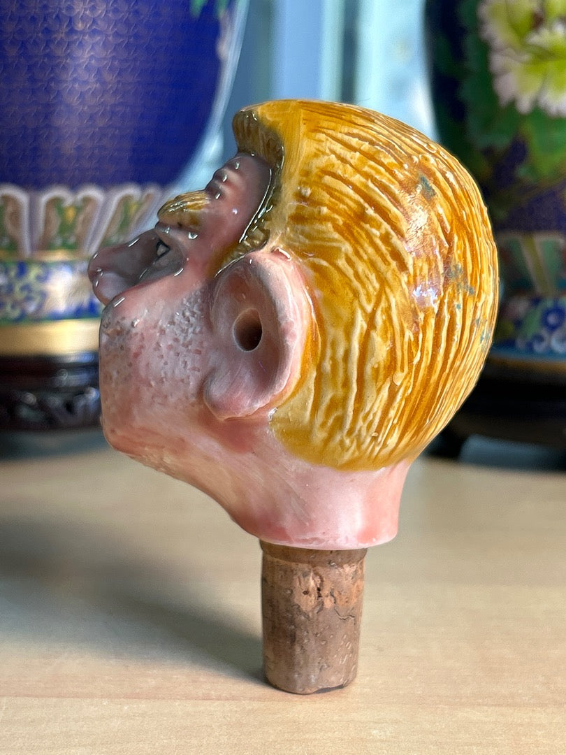 Bouchon de bouteille – Vintage – Art de la table – Tête cheveux jaune humoristique