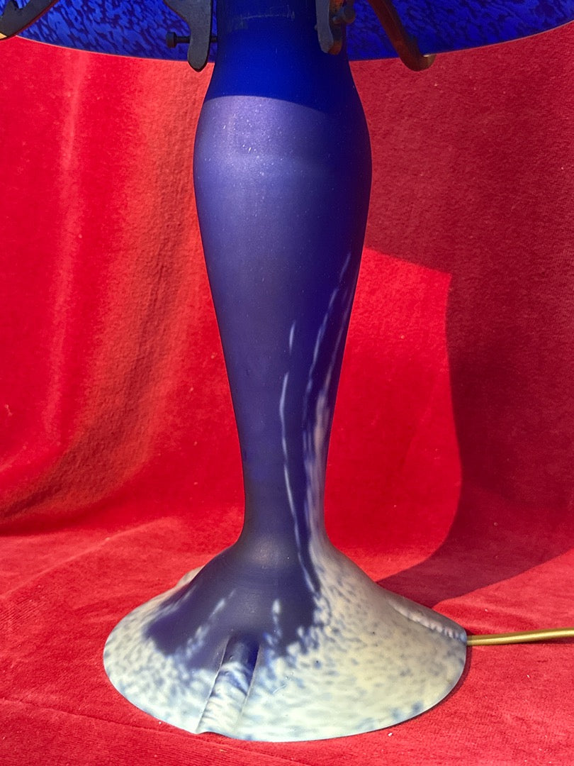 Lampe champignon verre pâte de verre bleu Art Nouveau