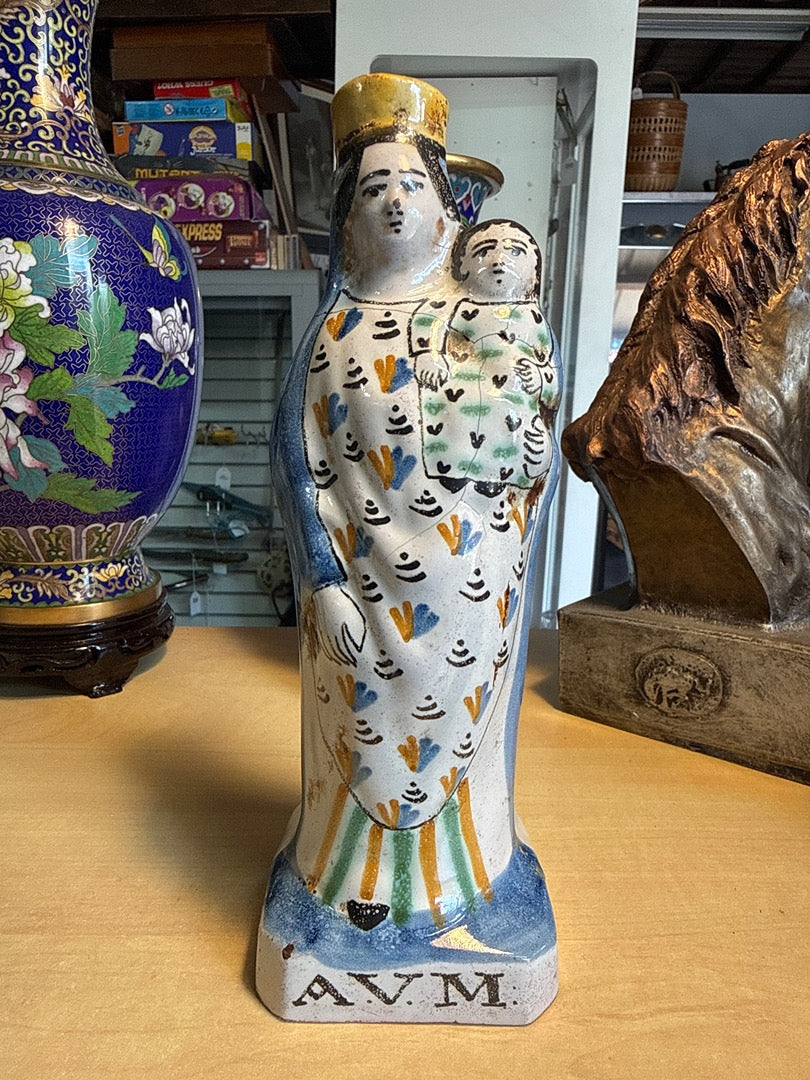 Statuette Vierge à l'enfant – Ornement – Céramique ancienne