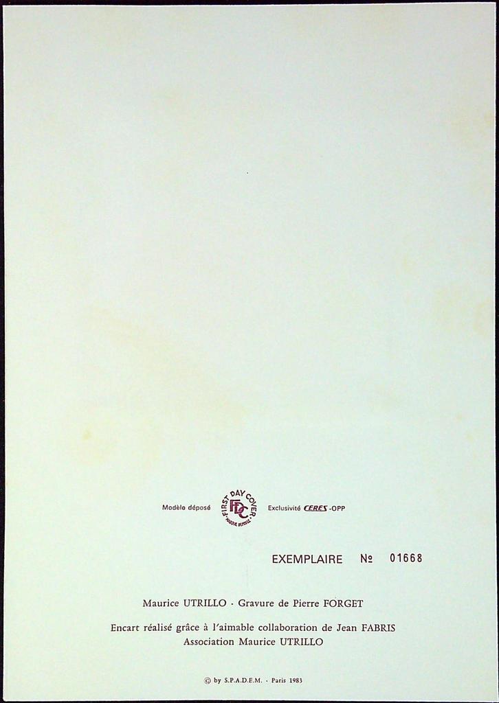 Maurice Utrillo Enveloppe Dépliant Timbre 1er jour Encart Fdc Yvert et Tellier