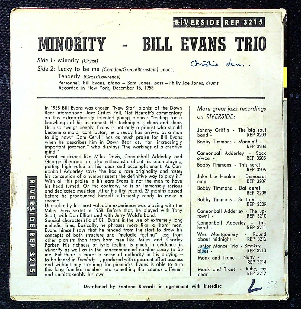 Vinyle Ep – Bill Evans Trio – Musique – Jazz rare