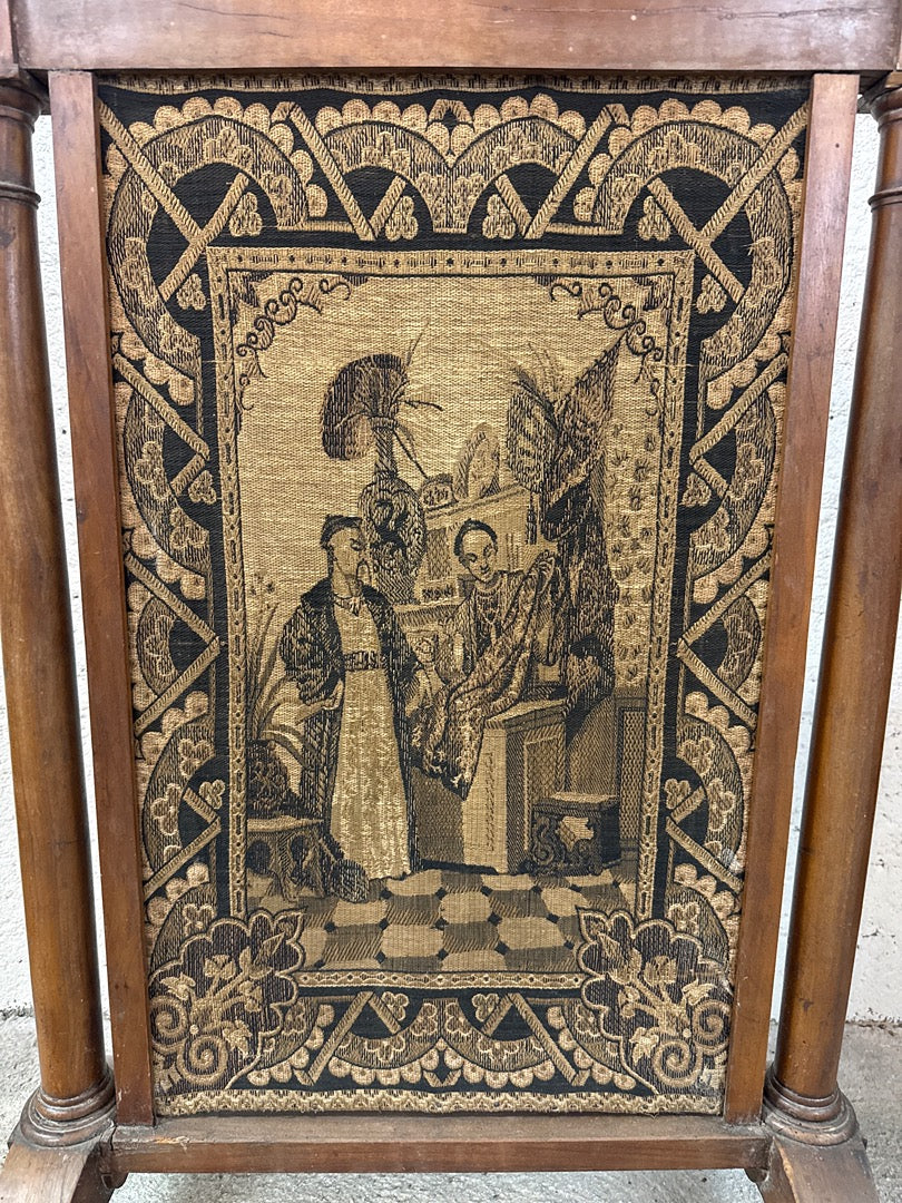 Pare-feu cheminée bois tapisserie vintage