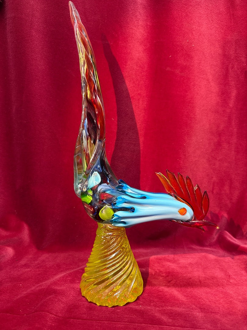 Grande sculpture coq en verre de Murano multicolore