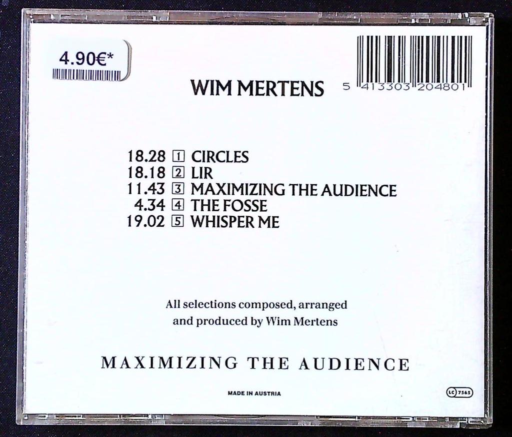 Cd Wim Mertens – Maximizing the Audience – Musique – Album minimaliste