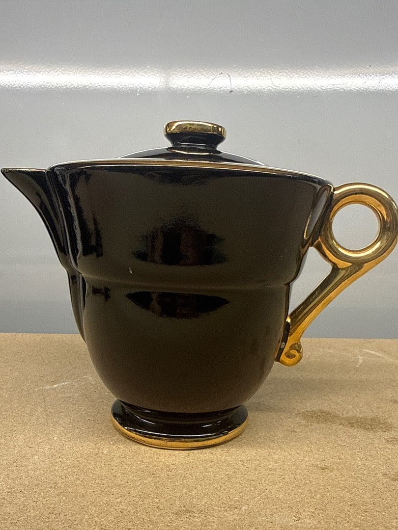 Théière – Vintage – Art de la table – Céramique noire dorée