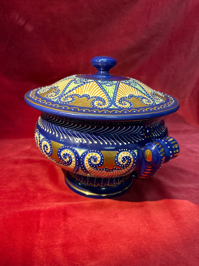 Soupière ancienne céramique Hb Quimper France bleu
