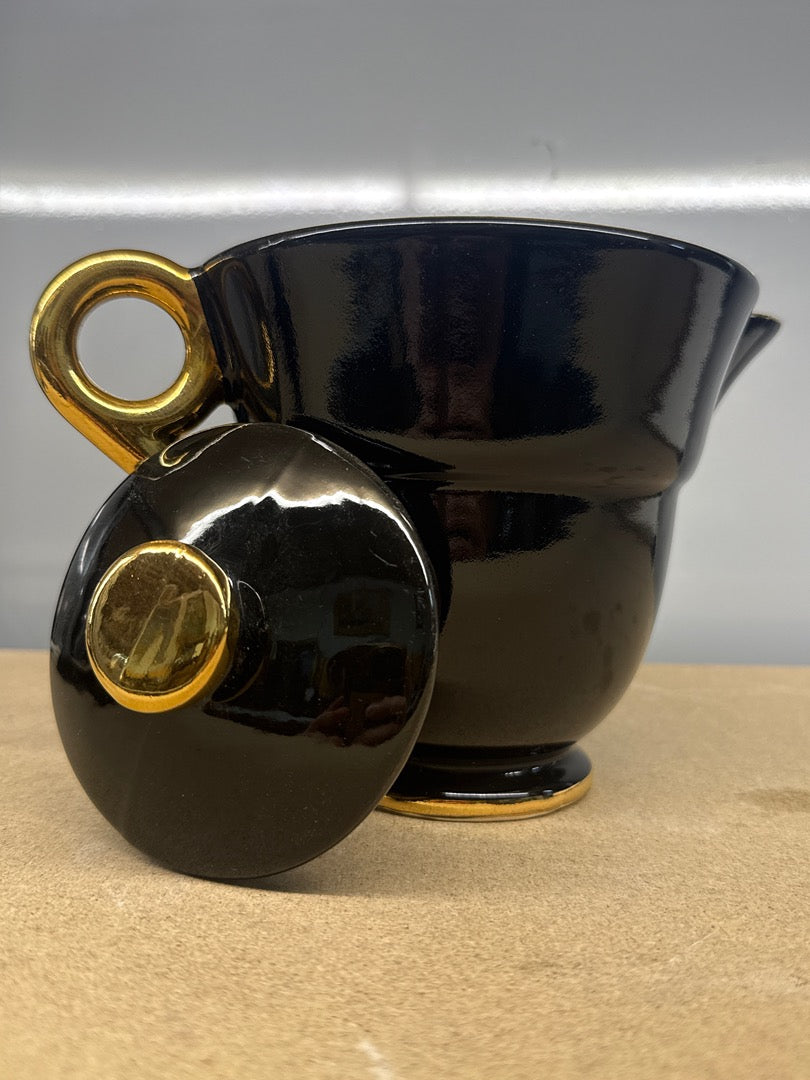 Théière – Vintage – Art de la table – Céramique noire dorée