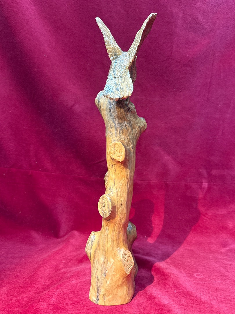 Sculpture oiseaux sur tronc en bois signé Lechat