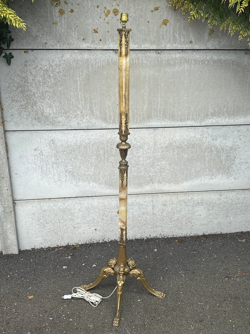 Lampadaire – Vintage – Maison – Doré En Onyx Et Métal