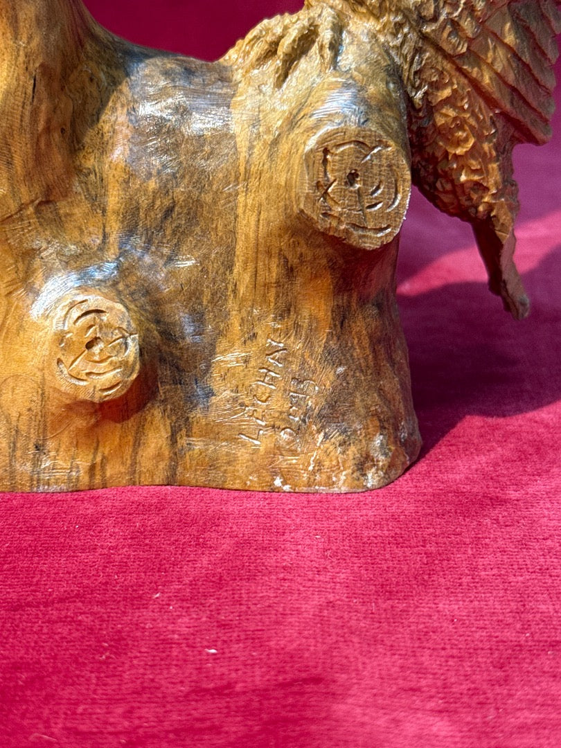 Sculpture oiseaux sur tronc en bois signé Lechat