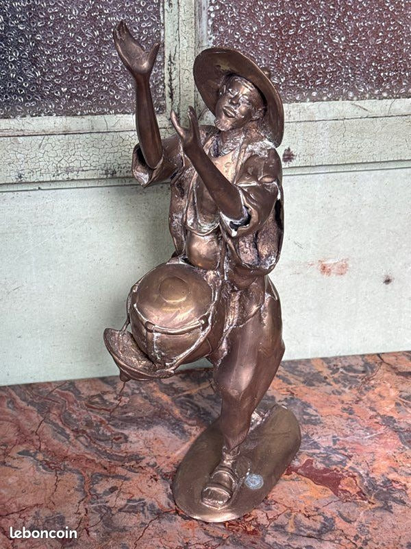 Statuette – Musique – Ornement – Joueur de tambour bronze