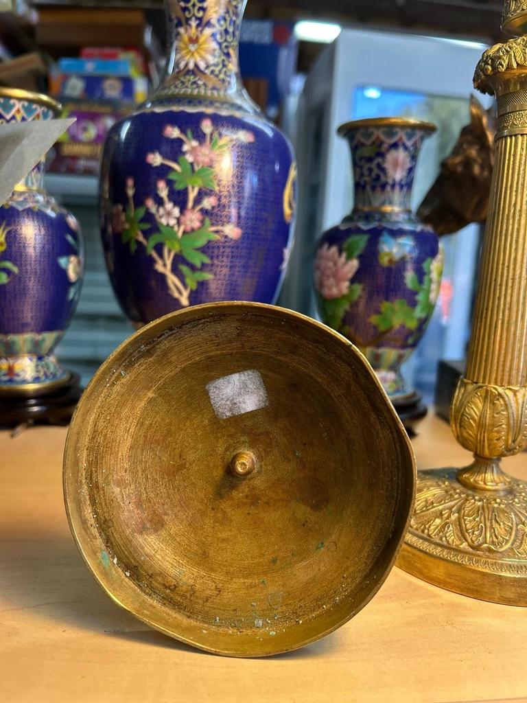 Paire de Bougeoirs Anciens En Bronze Doré