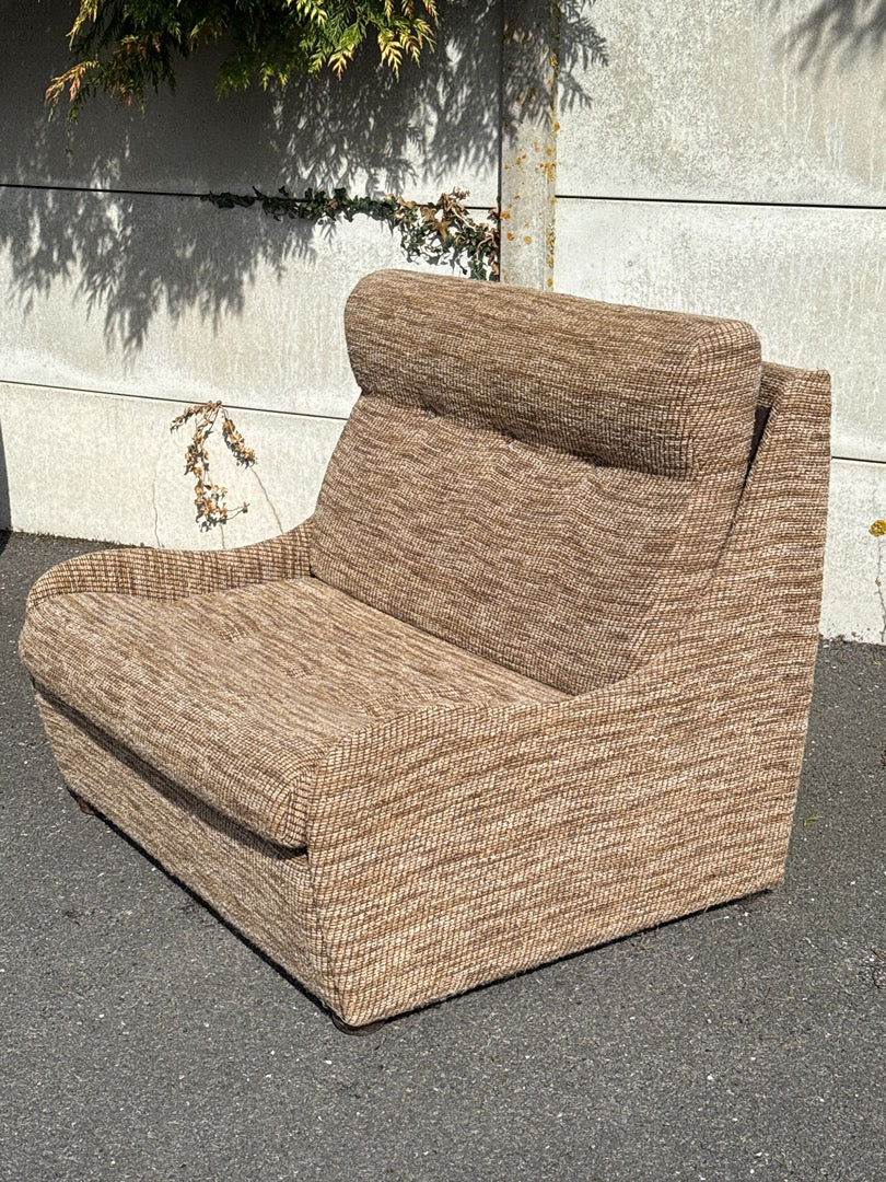 Fauteuils convertibles vintage – Tissu beige et marron