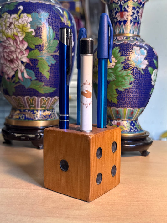 Porte-crayon – Dé En Bois – Bureau – Organisateur Vintage