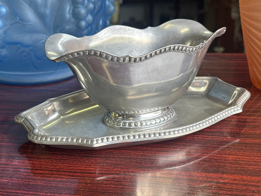 Saucière – Étain d'art – Vaisselle – Étain vintage avec plateau