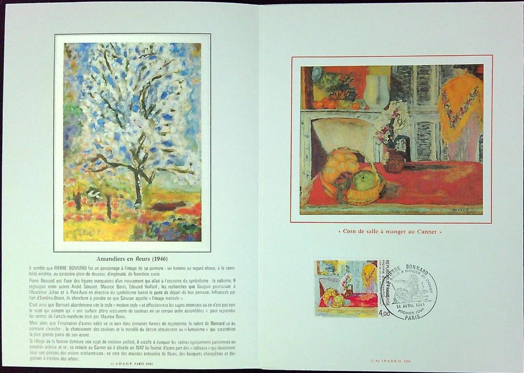 Pierre Bonnard Enveloppe Dépliant Timbre 1er jour Encart Fdc Yvert et Tellier