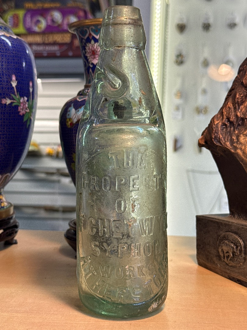 Bouteille Codd – Chetwynd Atherstone – Ornement – Verre vert ancien