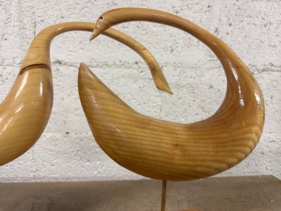 Sculpture Jean-pierre Feugnet – Oiseaux en bois