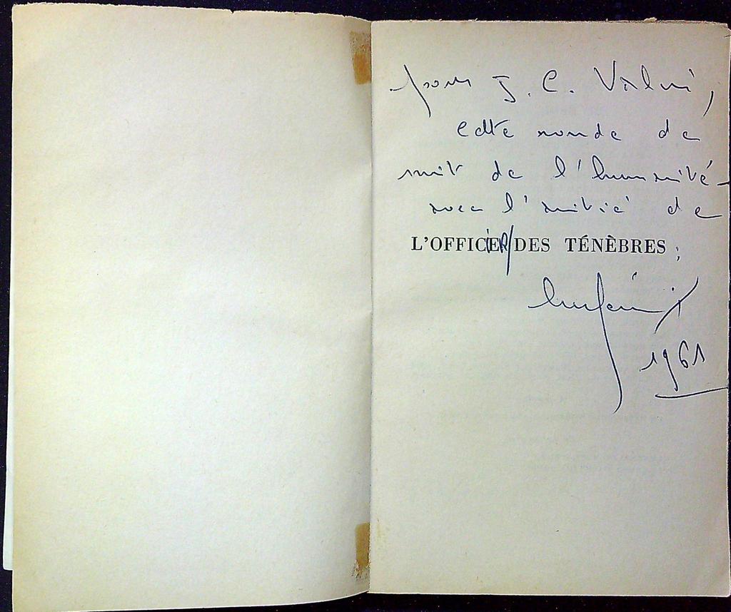 Livre – L'office des ténèbres – Littérature – Dédicacé 1955