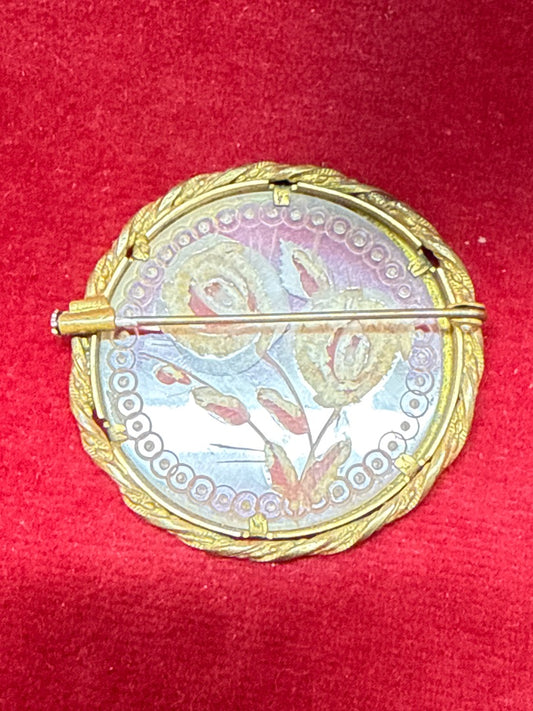 Broche ancienne roses en relief métal doré