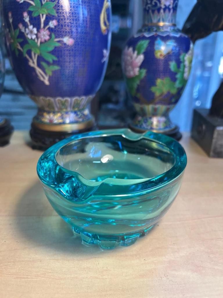 Cendrier en verre d'art Turquoise