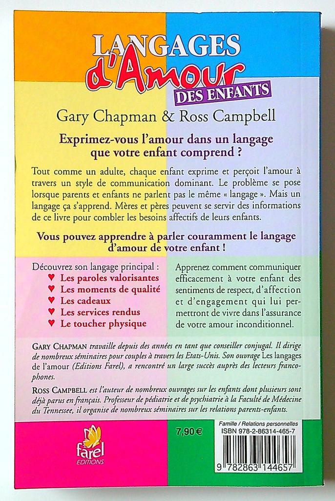 Livre Langages d'amour des enfants Farel Editions Gary Chapman