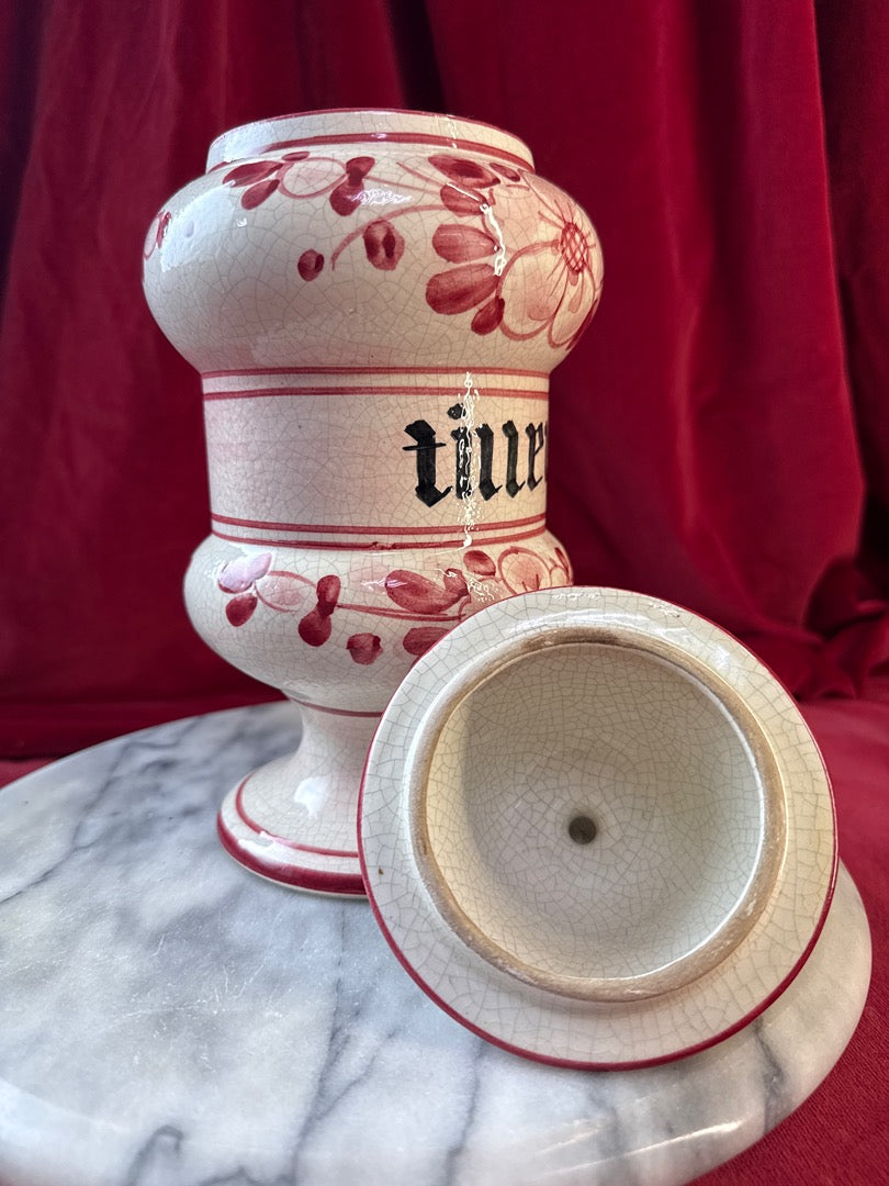 Pot décoratif de style pharmacie « Tilleul », céramique à fleurs roses
