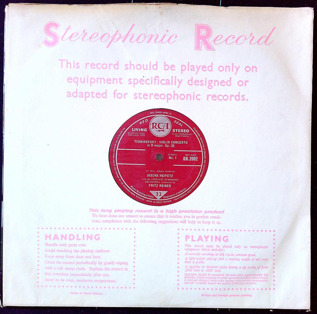 Disque vinyle – Rca Sb-2002 – Musique – Tchaikovsky Heifetz