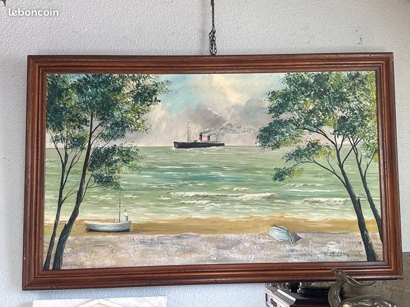 Grand Tableau – M. Privat 1955 – Peinture – Paquebot Liberté