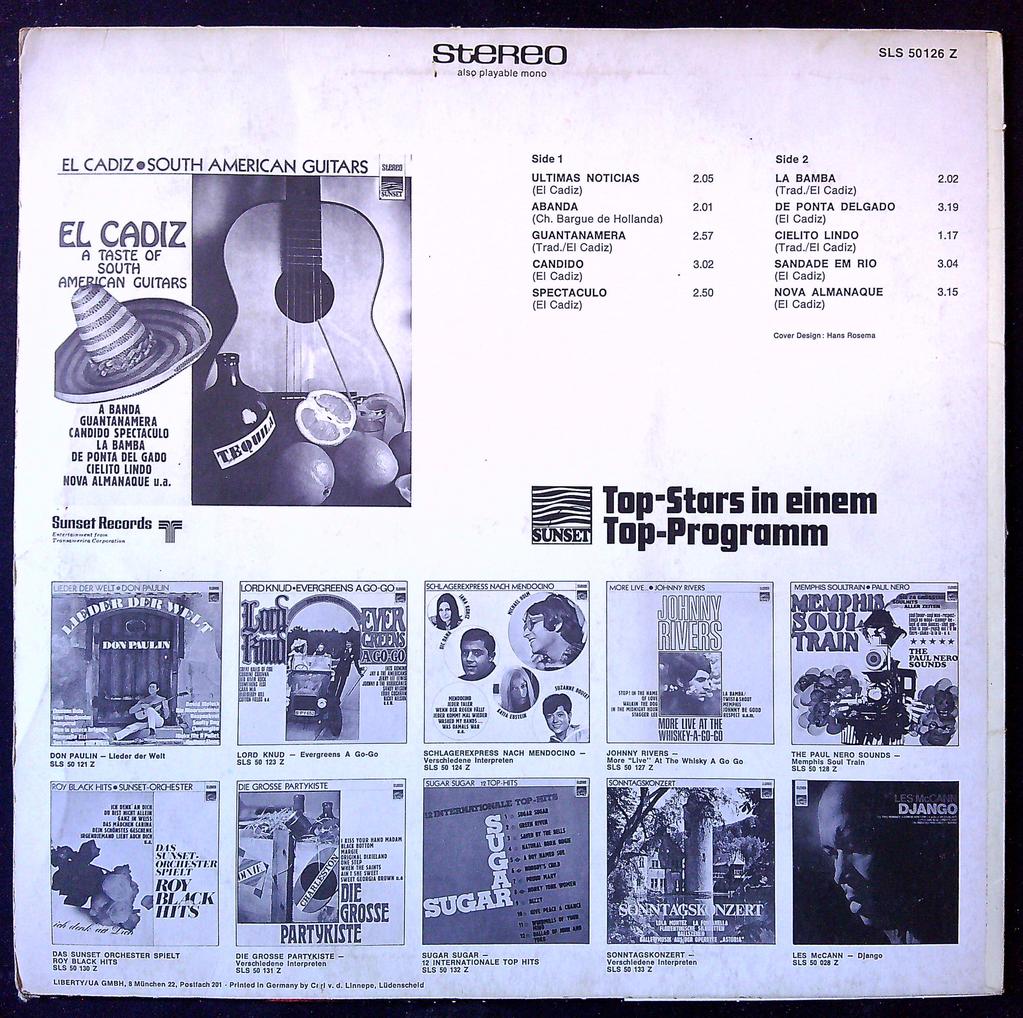 Vinyle El Cadiz South American Guitars Sunset Records blanc