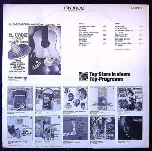 Vinyle El Cadiz South American Guitars Sunset Records blanc