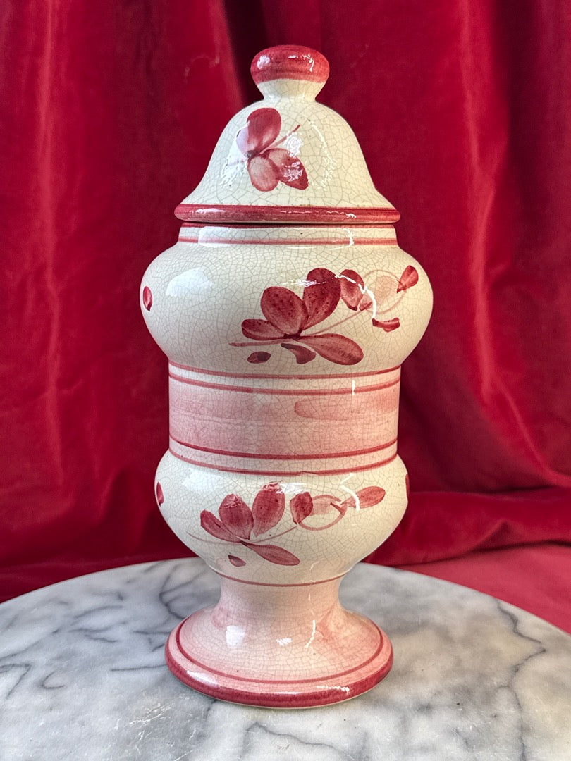 Pot décoratif de style pharmacie « Menthe », céramique à fleurs roses